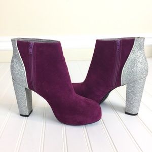 CLabel Purple Suede Silver Heeled Booties size 8.5